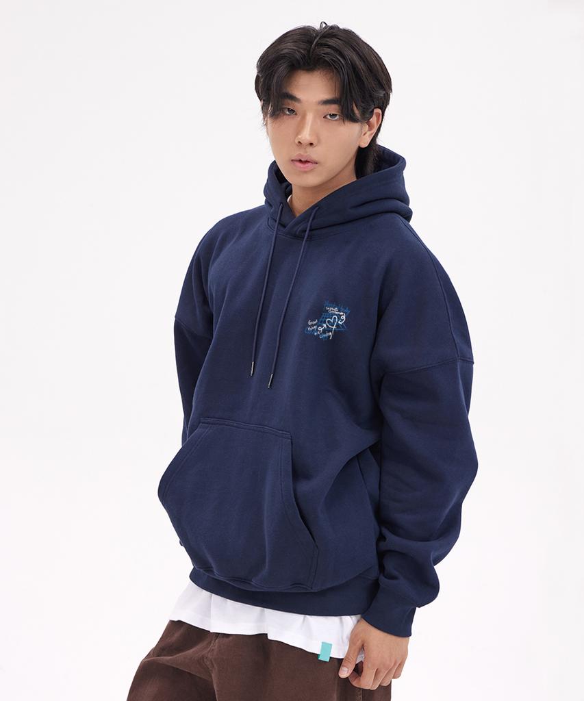 Graffiti Wide Shoulder Hoodie [Non-Fleece]_Navy