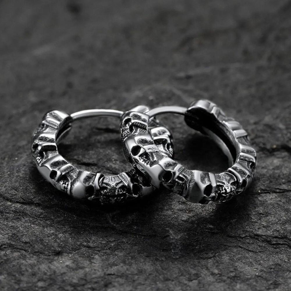 Kreative Totenkopf-Creolen Silber Gothic Ohrstecker Trendige Hip Hop Kreisohrringe Halloween