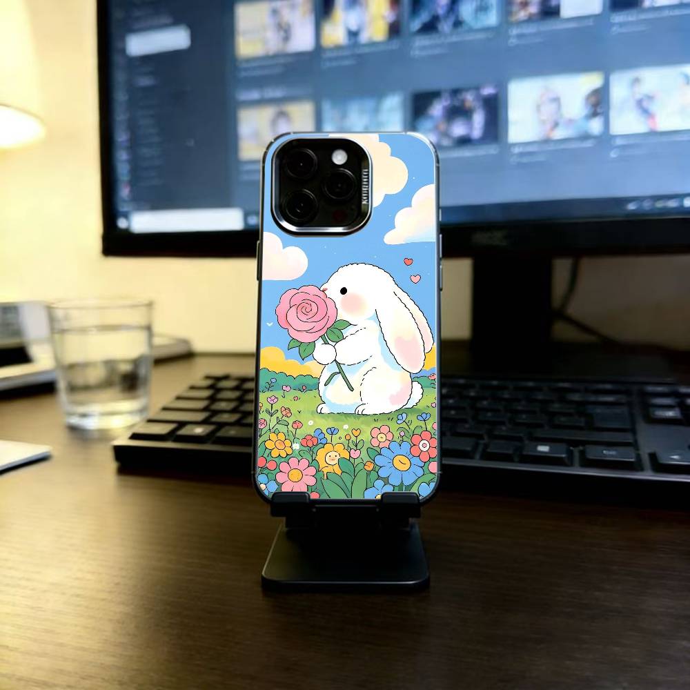 Bunny Kawaii Phone Case For iPhone 17,16,15,14,13,12,11 Plus,Pro Max,XS,Colorful Silver Black Cover