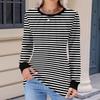 Women's Fashion Casual Striped Print Pleated Comfortable Round Neck Loose Long Sleeve T-shirt Top