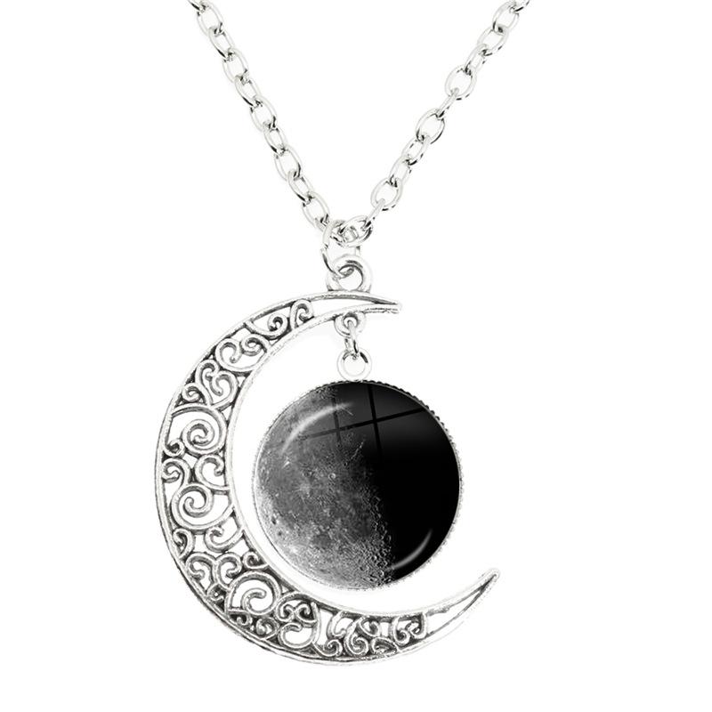 Phase Of The Moon Necklace Handmade Glass Dome Full Moon Lunar Eclipse Necklace Pendant Jewelry Gift for Astronomy Enthusiast