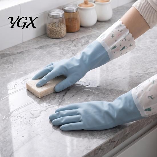 Wear Resistant Dish Gloves with Velvet Long Sleeves Dishwashing Gloves, Thick Fleece Lining Non-Slip Silicone Cleaning Thickened Winter Reusable