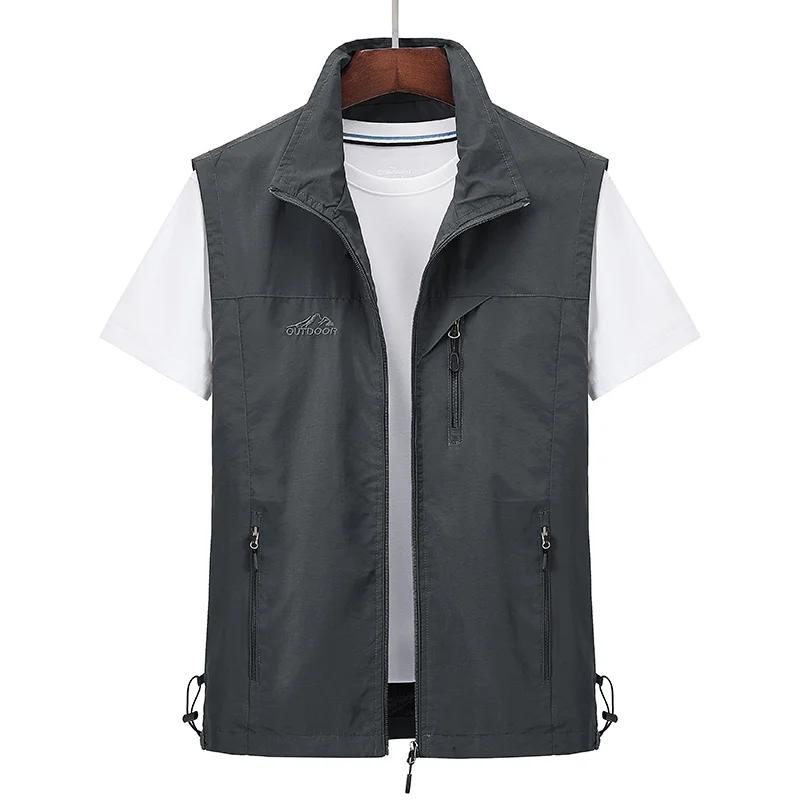 Spring Mens Outdoor Vests Multi-pockets Hiking Work Pography Vest Man Fish Vest Waterproof Breathable Waistcoat Big 7XL