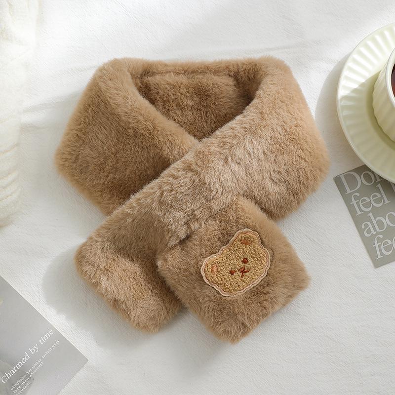 Women's Autumn Winter Cute Bear Plush Faux Mink Fur Scarf - Thick, Warm, Versatile Neck Warmer
