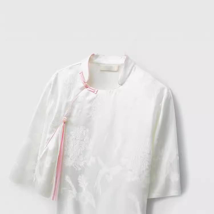 Mulberry Silk Song Brocade Shirt - 100% Real Silk, Heavyweight 35 Momme, Young National Style Crepe De Chine