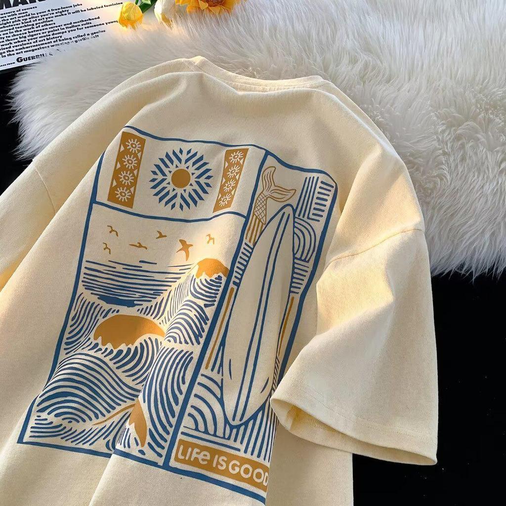 Men's Oversized Ethereal Letter Print Pure Cotton Short-Sleeve T-Shirt - American Street Style