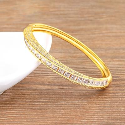 Nidin New Fashion Classic Hot Selling Copper Zircon Bangle Bracelets Shiny Crystal Rhinestone Jewelry For Women Fine Accessories