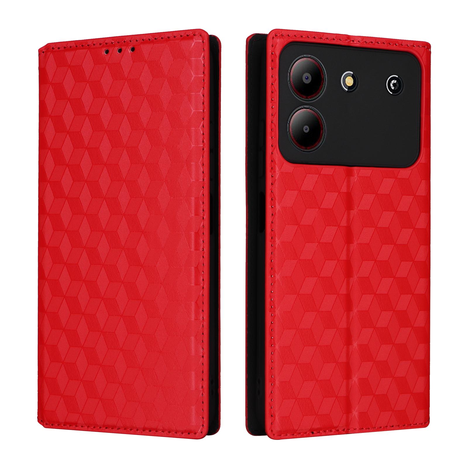 

Кожаный чехол для ZTE Blade A54 с магнитной автозастежкой, чехол-кошелек для телефона Red