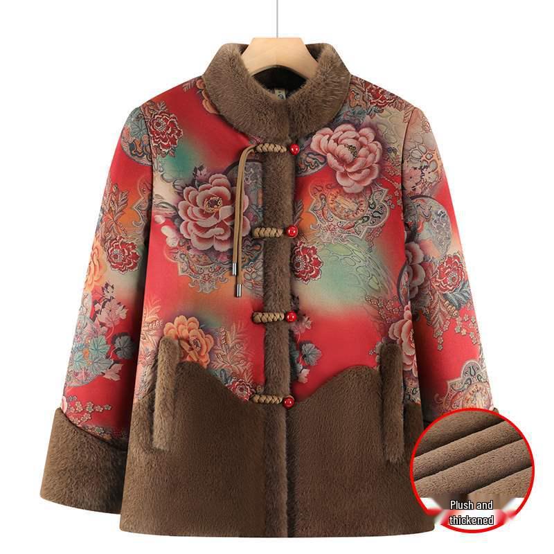 

Elderly Women s Winter Cotton Jacket - Velvet Lined, Warm Tang Suit for Mom, Grandma, Mother-in-law, or Wife 2XL (100-115 kg recommended)