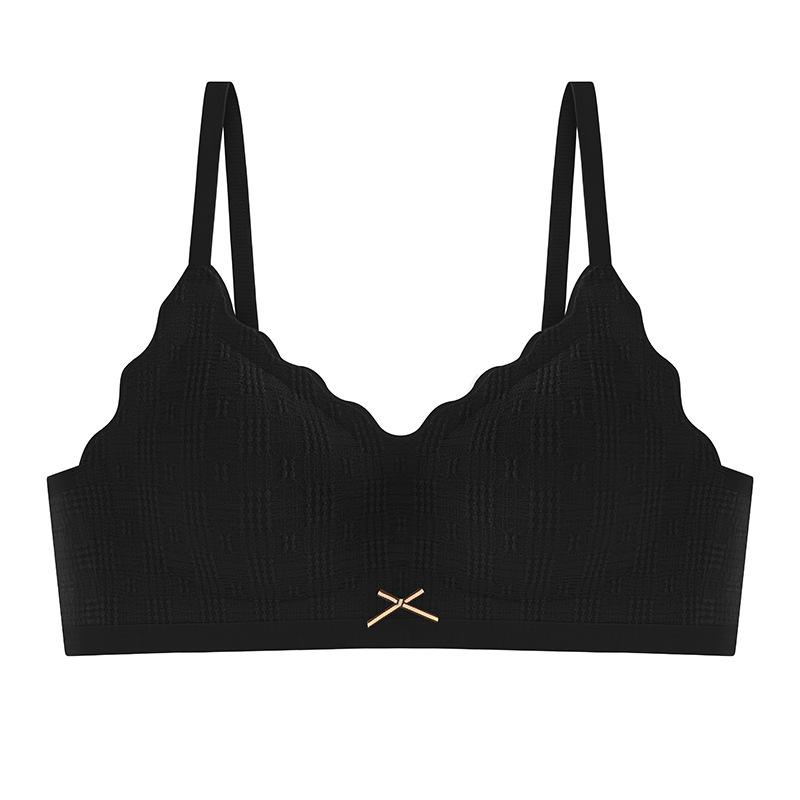 

Subtle girl seamless woman no steel ring fixed integrated cup bra soft support no feeling gathering simple 3xl (75-85kg) чорний