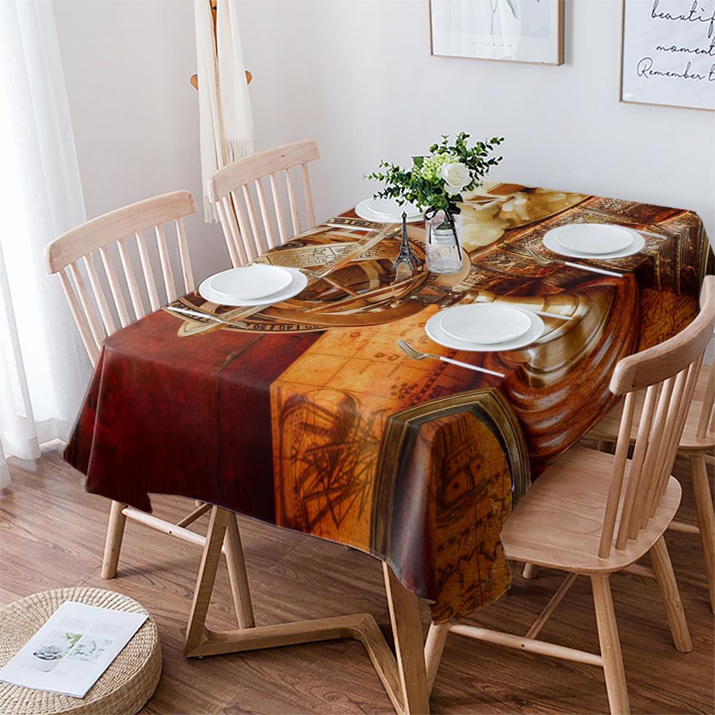 Books Map Compass Tablecloth Holiday Decor Waterproof Rectangular Tablecloths Wedding Decor Table Cover