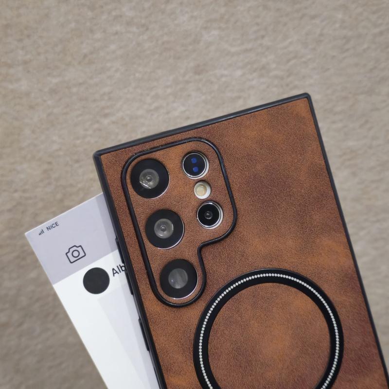 Leather For Magsafe Case For Samsung Galaxy S26 S25 S24 S23 S22 S21 Ultra Plus Shockproof Matte Magnetic Armor Back Funda