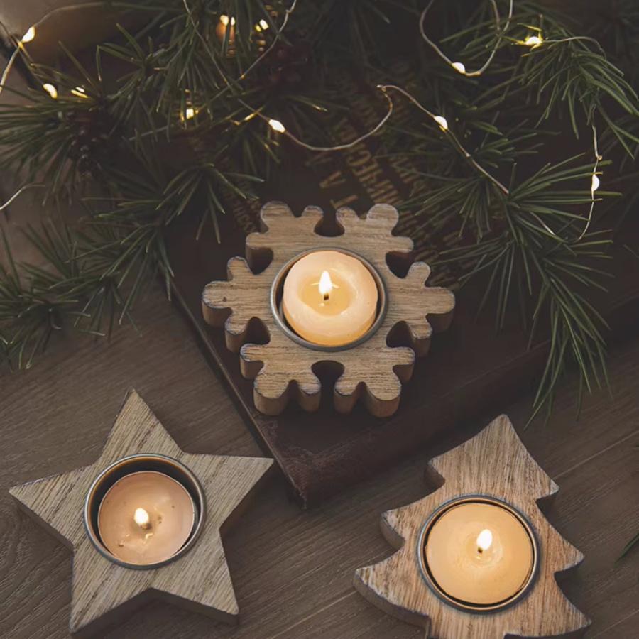 1 Christmas Tree Snowflake Wooden Candlestick Christmas Party Home Desktop Holiday Decoration Christmas Gift