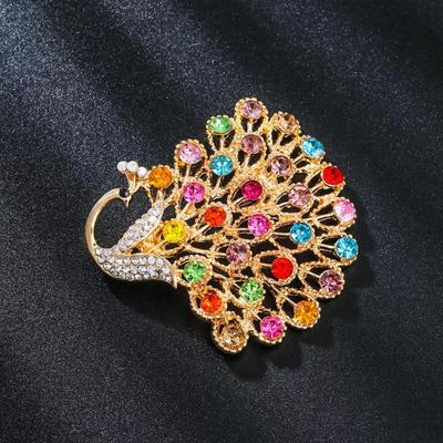 Fashion Colorful Rhinestone Peacock Brooch For Women Clothing Coat Jewelry Accessries Gifts