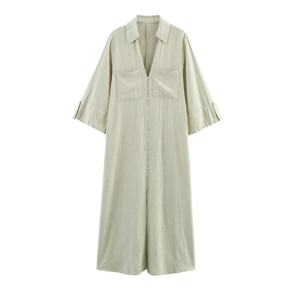 Summer 2025 Women's Fashion: European & American Style Linen Shirt Dress
