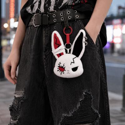 Plush Doll with Metal Hanging Loop, Dark Style Rabbit Pendant Plush Toy, Funny Expression Plush Doll, Stress Relief Collectible Toy