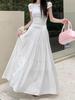 Plus Size Autumn White Pleated Midi Skirt for Women