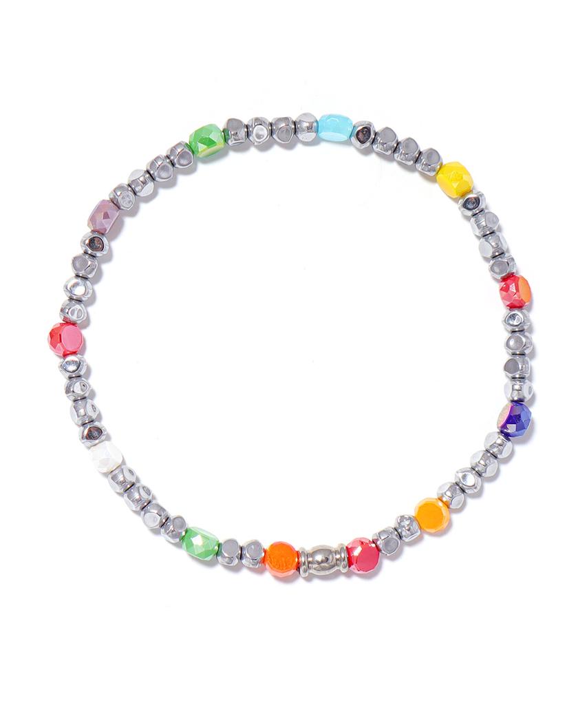 Polalita Rainbow Gemstone & Silver Hematite Bracelet (Plt-Br-139_Sv)