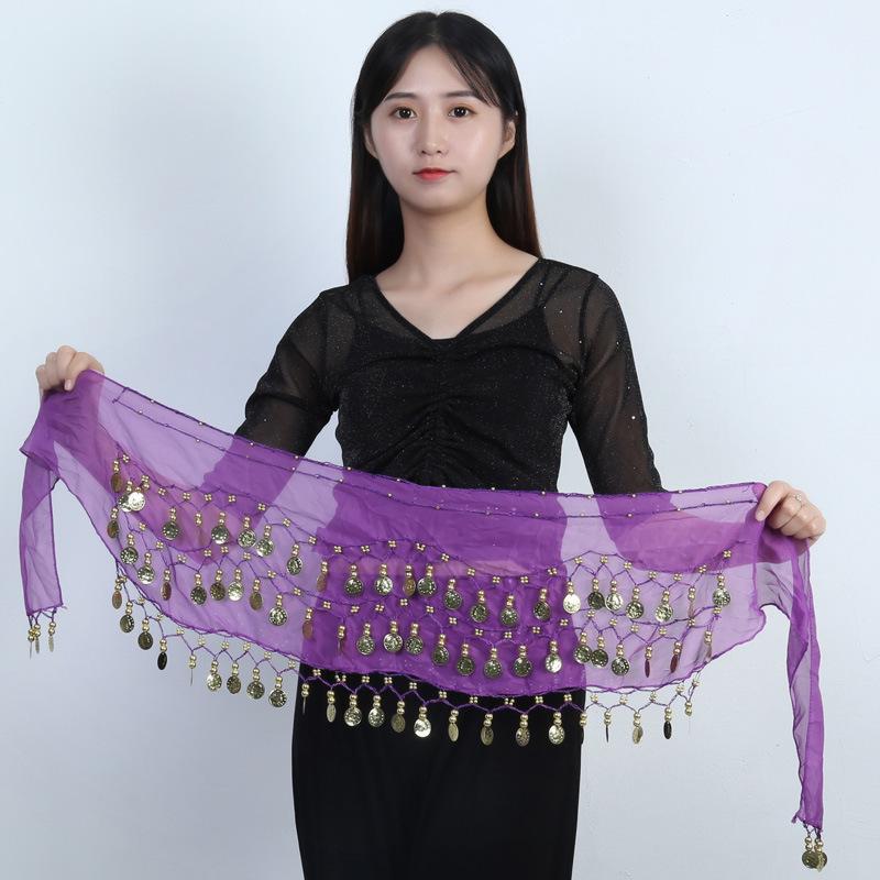 In Stock: Gold Three-Layer Belly Dance Hip Scarf with 128 Coins & Indian Dance 72 Coins Scarf