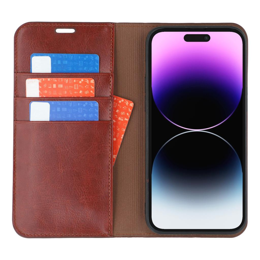 For iPhone 14 Pro Stand Cases Genuine Split Leather Wallet Phone Cover Magnetic Closure
