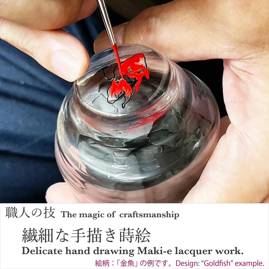 Kasyou Studio Kasyou Koubou Kasho Makie Glass Cherry Blossom Fishbowl Shape Sake Cup in Kanazawa Gold Leaf Golden Sake Utensil (Kaga Makie/Boxed/Made