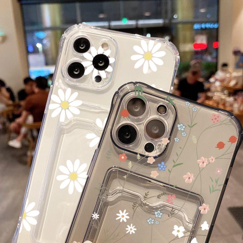For iPhone 14 Pro Max Case Daisy Flower Clear Phone Case For iPhone 11 12 13 15 16 XS XR X 7 8 Plus Wallet Card Bag Holder Cover