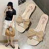 2025 New Low-heeled Cool Slippers Women Wear Bows Internet Celebrities Thick Heel Summer One-word Drag Fashion Versatile Sandals