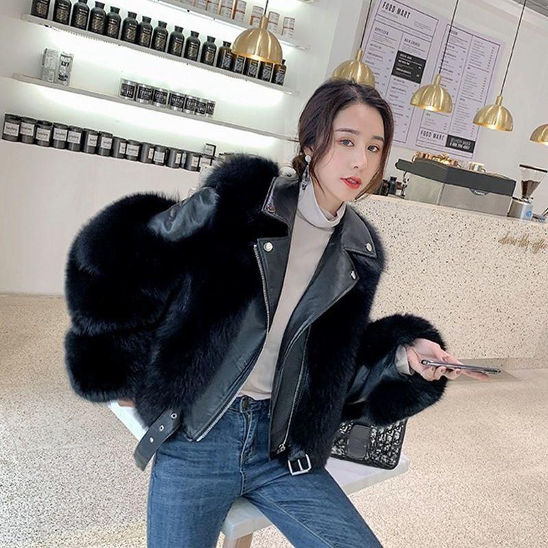 New Imitation Fox Fur Coat for Women Motorcycle Style Short Slim Fur Tops Internet Celebrity New Warm Coat