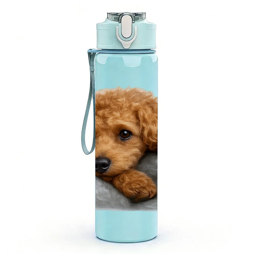 1PC Teddy Puppy Cozy Blanket 750ml Color Plastic Sports Water Bottle Leakproof Flip Straw Lid Suitable for Sports Office Home Use