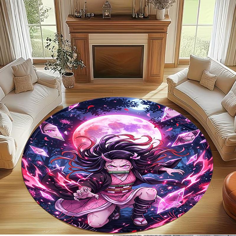 Demon Slayer Print Round Rug, Washable Floor Carpet, For Entryway Dorm Laundry Room Office Study, Home Decor Birthday Christmas Gift