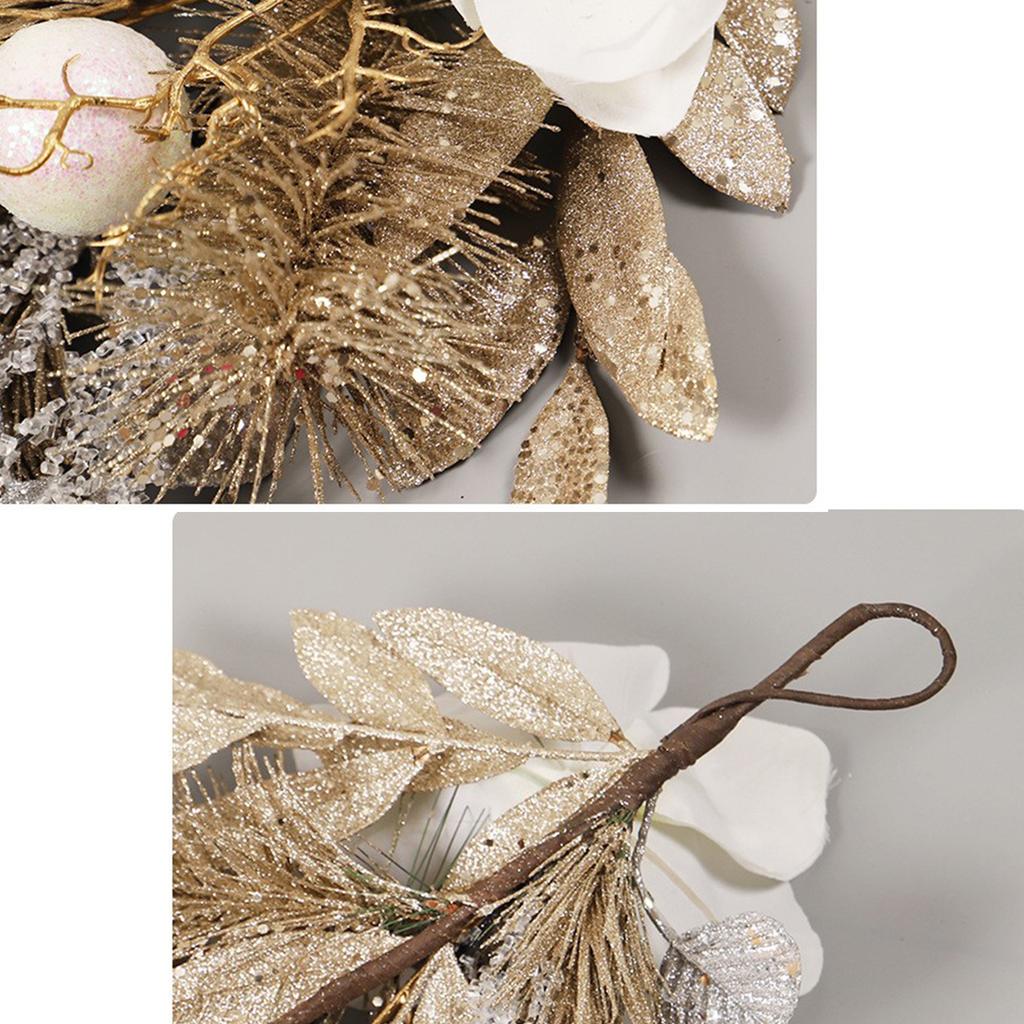 Hanging Farmhouse Glitter Artificial Flower Door Swag Xmas Teardrop Swag with Balls Pine Cone for Wall Front Door Party