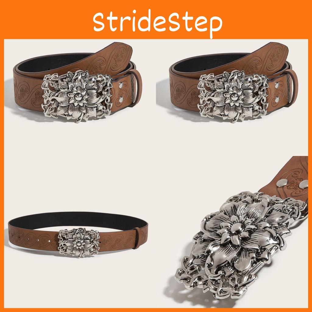 Print Belt Flower Pattern Hollow Metal Buckle Fashion Clothing Accessories