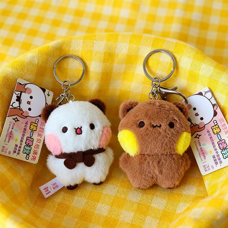 / Cartoon Panda Bubu and Yier Keychain Pendant Dolls Cute Panda Bear Doll Keyring Handbag Decor Accessories Couple Gifts