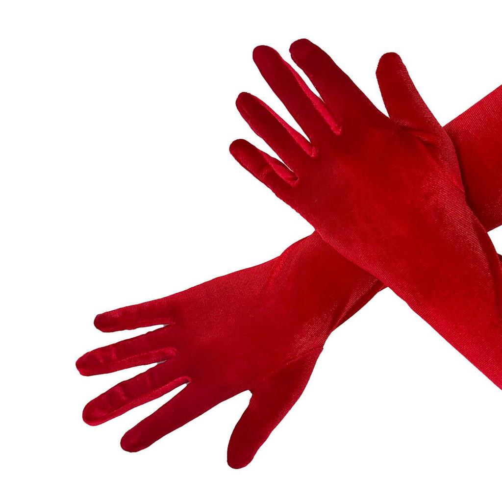 Women's Red Christmas Gold Velvet Gloves with White Fuzz - Warm Holiday Party Accessory
