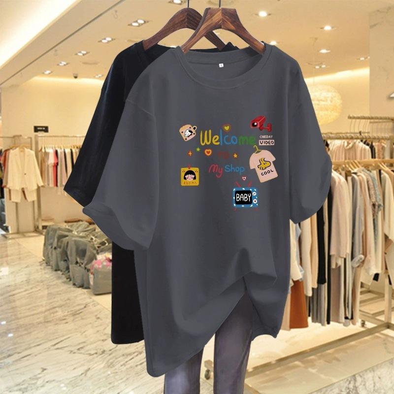 Loose Korean Version of Pure Cotton Short-sleeved T-shirt Women's Summer New Medium and Long Foreign Style Age-reducing Half-sleeved T-shirt