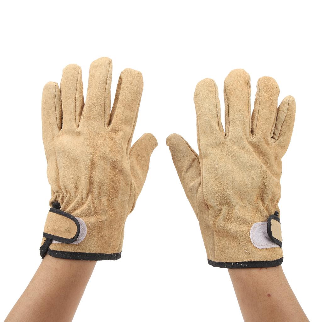 1 Pair Cowhide Work Gloves Inner Polyester Outer Cowhide Breathable Heat Resistant Gloves for Grilling Cooking Baking