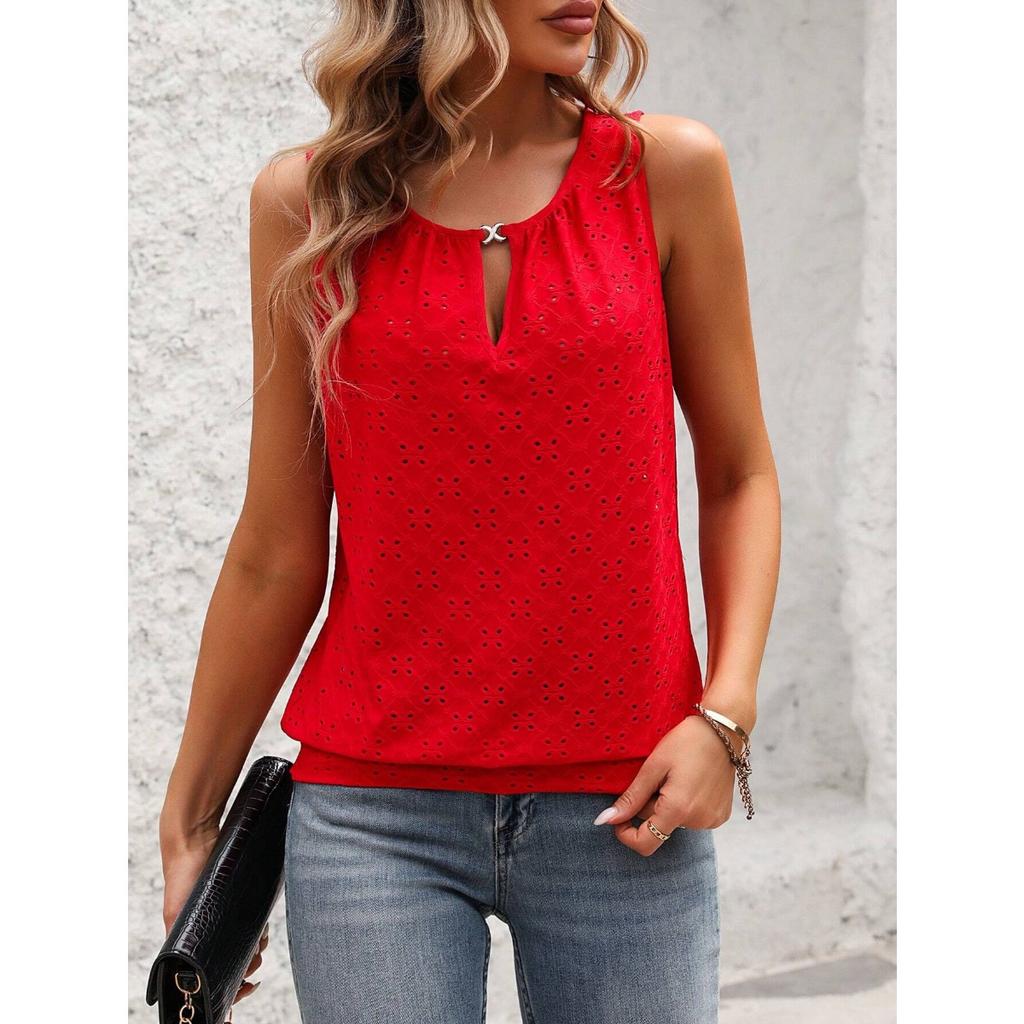 Dame Elegant Ermeløs Vest - Semi-gjennomsiktig Rund Hals Lett Topp, Medium Stretch Casual, Ermeløst Sommerfuglmønster, Ikke Gjennomsiktig