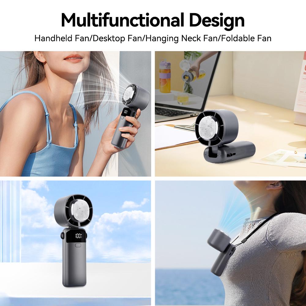 Portable ice compress fan 5-Speed Turbo Cooling 3 in 1 Handheld/Neck/Desk Fan USB Rechargeable Phone Holder & Makeup Fan 45dB
