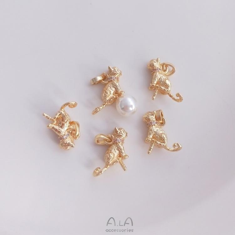 14K Gold Filled Zirkonia Eingelegter Katzenanhänger für DIY Schmuck