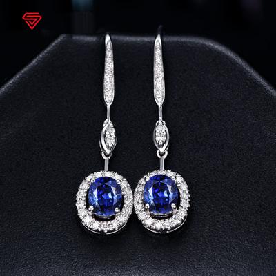 New Fashion Temperament Dark Blue Imitation Sapphire Color Treasure Long Earrings For Mother's Day Gift