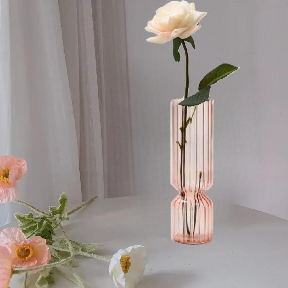 Nordic Creative Striped Colorful Vase Fashion Retro Glass Vase Decoration Ornament Hydroponic Vase for Home Office Decoration