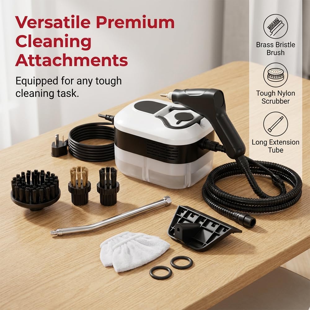 2500W High Pressure Handheld Steam Cleaner + 1.1L Large Capacity Tank + 229°F High Temp Steam for Home Deep Cleaning