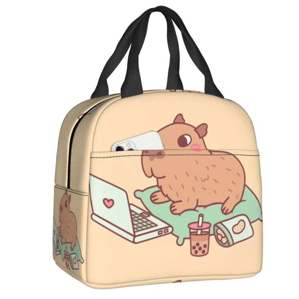 Custom Chilling Capybara Insulated Lunch Bag for Women Portable Cooler Thermal Lunch Box Kids School Children