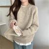 Soft Round Neck Pullover Sweater - Women's Autumn/Winter Loose-Fit, Solid Color Knitted Top with Long Sleeves