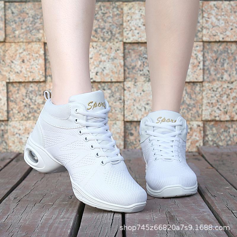 

High-top four-season new dance shoes, soft-soled mesh breathable square dance shoes, jazz dance shoes, medium heel adult dance shoes 35