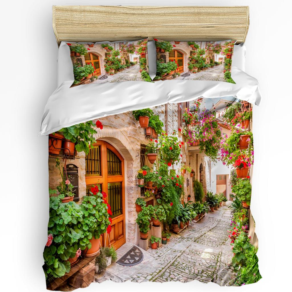European Style Alley Street Scenery Bedding Set 3pcs Duvet Cover Pillowcase Kids Adult Quilt Cover Double Bed Set Home Textile