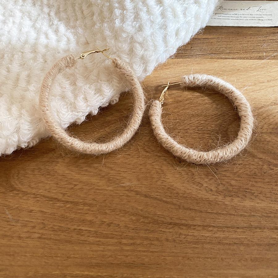 Handmade Knitted Wool Hoop Earrings: Autumn/Winter Fashion, Versatile & High-End Style for Women
