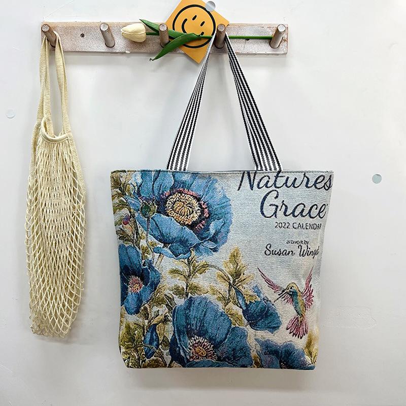 New gold silk cloth bag fashion Korean tide casual tote bag shoulder bag creative pattern women's canvas bag