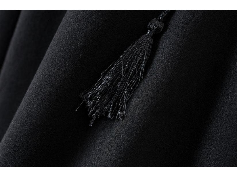 Women's Black Woolen Hooded Cloak Coat, Autumn 2022, Long Style, European American Design, with Hang Tag