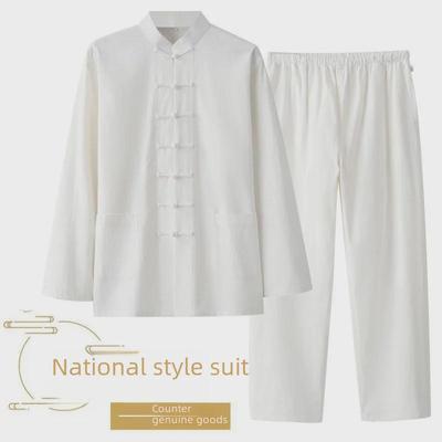 Men's Long-Sleeved Chinese Style Linen Tang Suit for Tai Chi